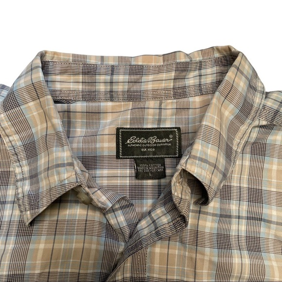 Eddie Bauer L White Blue Plaid Long Sleeved Button Down Casual Dress Shi… - Picture 3 of 8